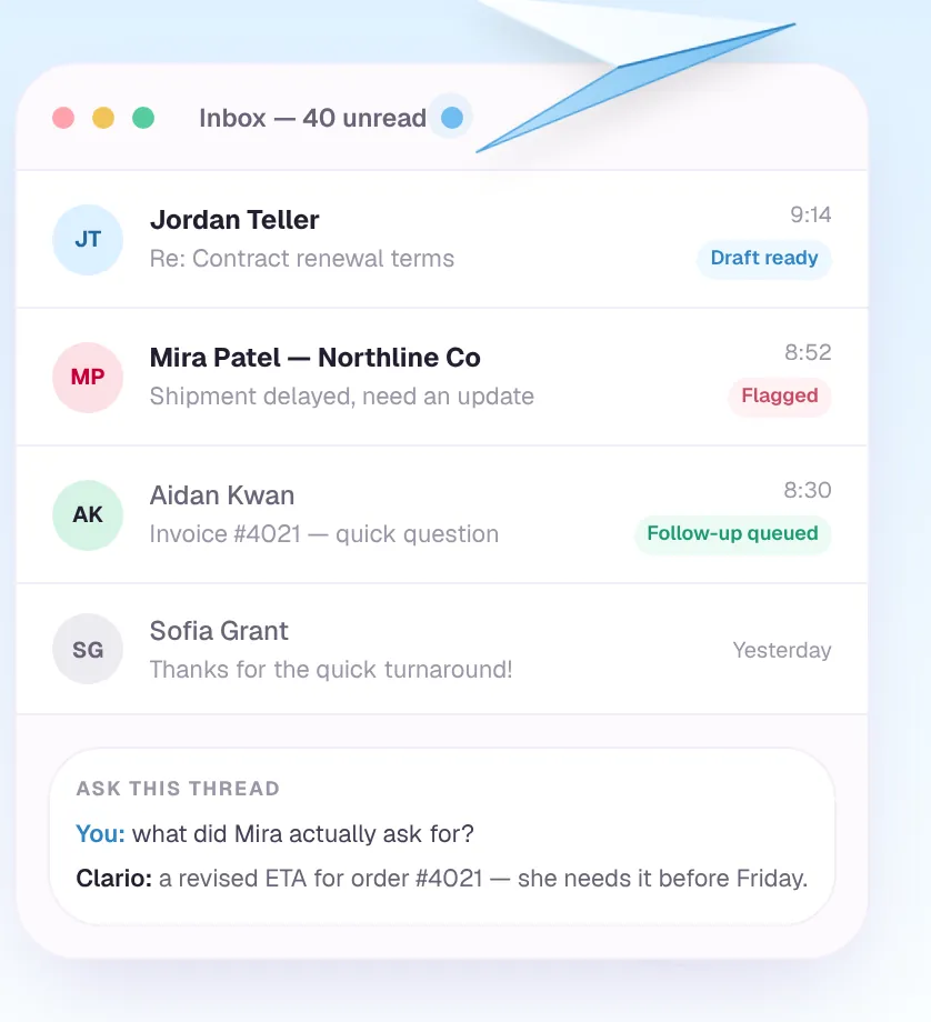 Inbox with AI status on every thread