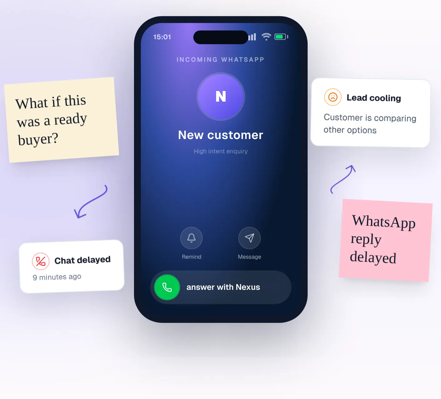 Incoming WhatsApp call answered by Nexus