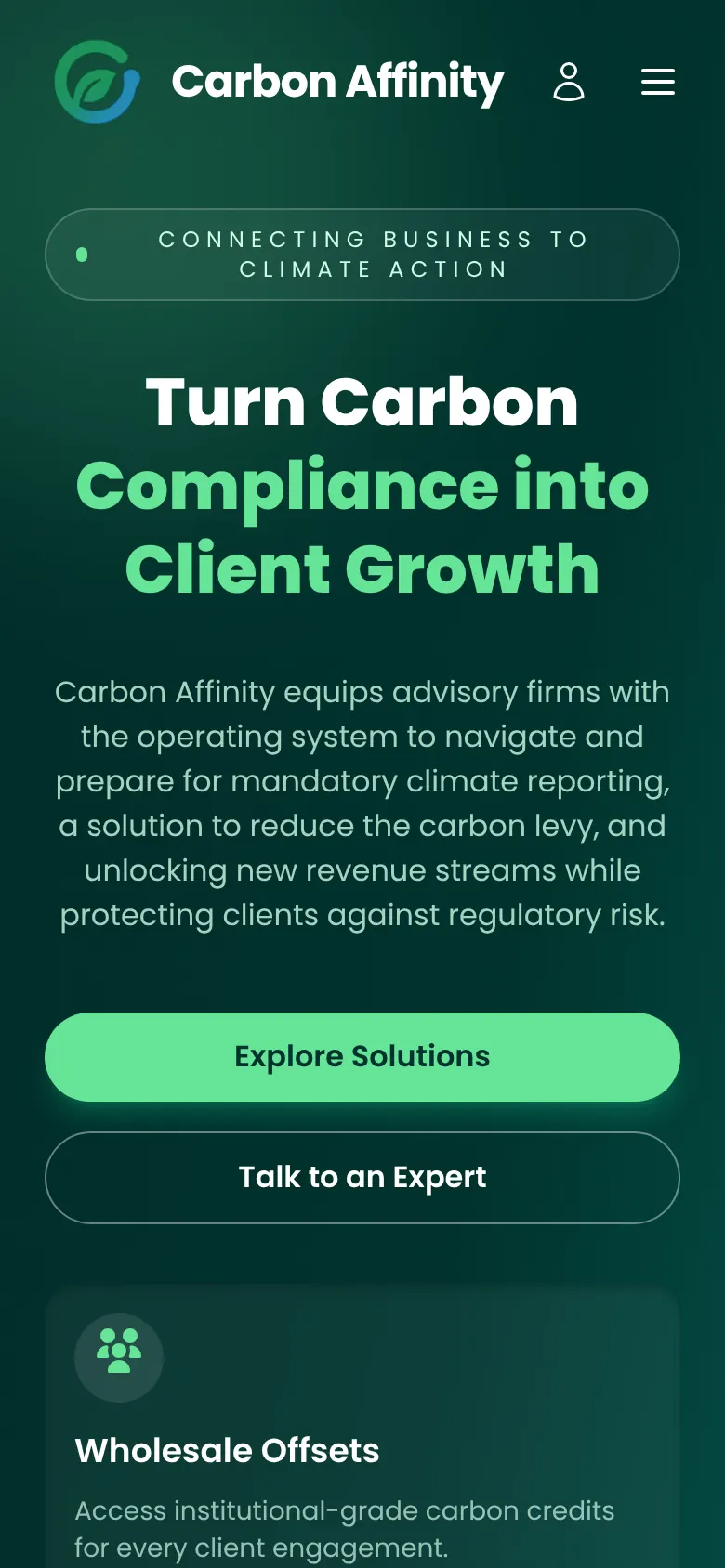 Carbon Affinity website on mobile